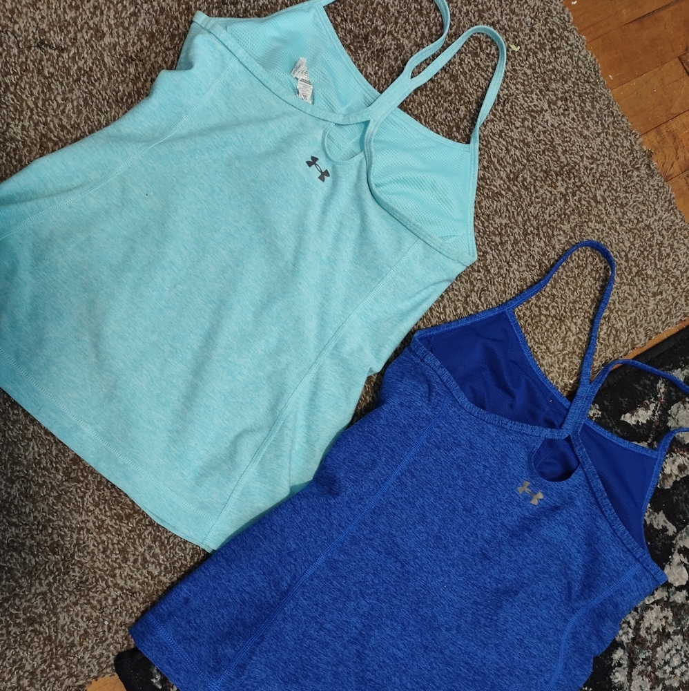 Under Armour tank tops, blue, size small.